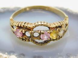 10K Yellow Gold Pink Yellow Sapphire & White Spinel Six Stone Mothers Ring 2.4g REPAIR