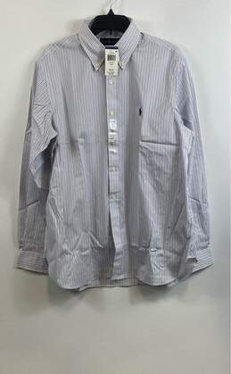 NWT Ralph Lauren Mens Purple White Striped Long Sleeve Button-Up Shirt Sz 16.5