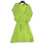 Lands' End Womens Lime Green Blue Polka Dot V-Neck Wrap Dress Size 2X image number 1