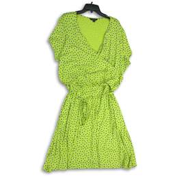 Lands' End Womens Lime Green Blue Polka Dot V-Neck Wrap Dress Size 2X