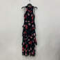 Womens Blue Floral Sleeveless Halter Neck Back Zip Tiered Maxi Dress Size 2 image number 1