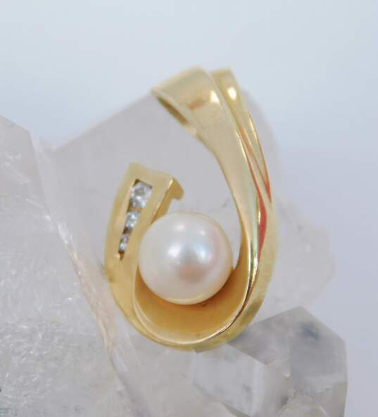 14K Yellow Gold Pearl & Diamond Accent Pendant 3.9g image number 2