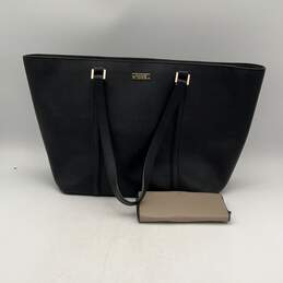 Kate Spade Womens Black Leather Double Strap Tote Bag Purse w/ Tan Wallet