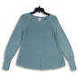 Womens Blue Knitted Long Sleeve Round Neck Pullover Sweater Size Medium image number 1