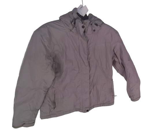 Womens Gray Long Sleeve Hooded Full Zip Windbreaker Jacket Size Medium image number 2