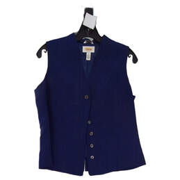 Womens Blue Sleeveless V Neck Button Front Blazer Vest Size 8