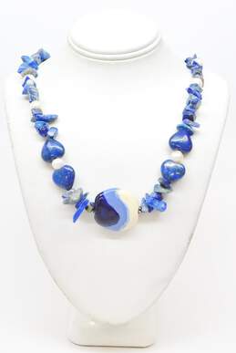 925 Hoop Earrings Sodalite & Pearl Necklace Bracelet Lapis Lazuli MOP Rings alternative image