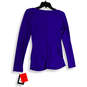 NWT Womens Blue V-Neck Ruched Front Long Sleeve Pullover Blouse Top Size M image number 2