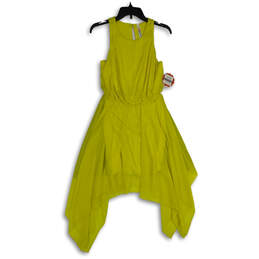 NWT Womens Yellow Crew Neck Sleeveless Asymmetric Hem A-Line Dress Size S/M