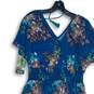 NWT Lildy Womens Blue Floral Smocked V-Neck Tassel Tie Back Maxi Dress Size L/XL image number 3