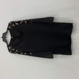 Womens Black Embellished Round Neck Long Sleeve Keyhole Shift Dress Size 6 alternative image