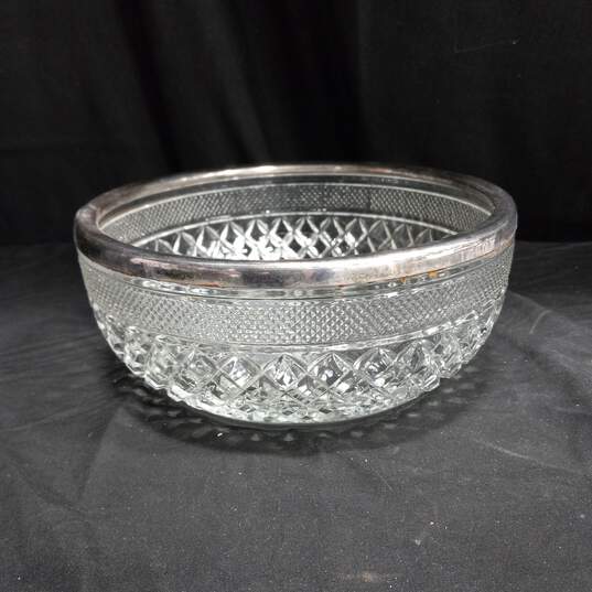 Trio of Silver Rimmed Glass Serving Bowls image number 5
