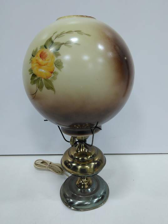 Vintage Brass Lamp With Globe Lampshade image number 2