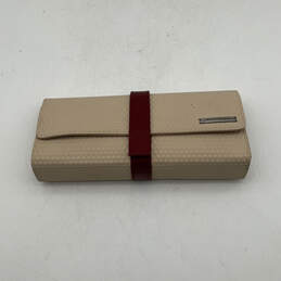 Womens Beige Red Limited Edition Leather Flap Small Clutch Wallet