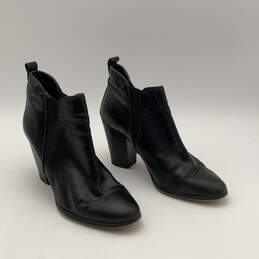 Womens Black Leather Almond Toe Block Heel Ankle Boots Size 9.5 M alternative image