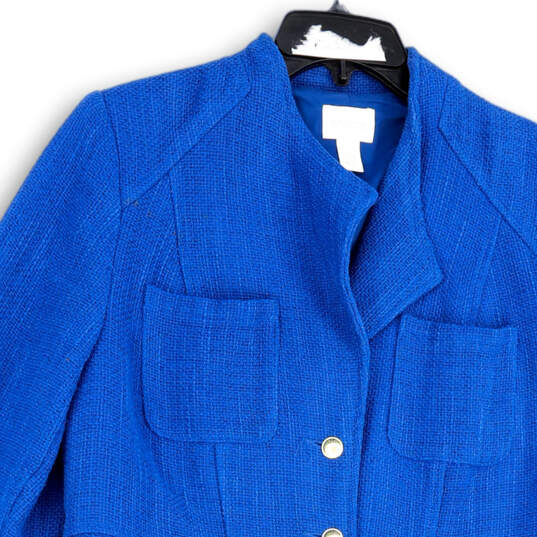 Womens Blue Long Sleeve Pockets Regular Fit Button Front Overcoat Size 1 image number 3