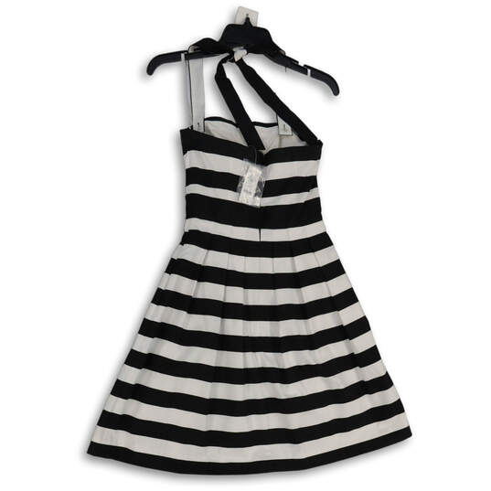NWT Womens Black White Striped Pleated Halter Neck Fit & Flare Dress Sz 00 image number 2
