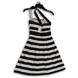 NWT Womens Black White Striped Pleated Halter Neck Fit & Flare Dress Sz 00 alternative image