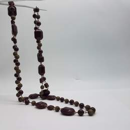 Endless Long Vintage Chocolate Brown Swirl Molded Art Glass & Brass Beaded Necklace 173.2g