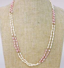 14K Yellow Gold Clasp & Beaded Double Strand Pearl Necklace 10.4g