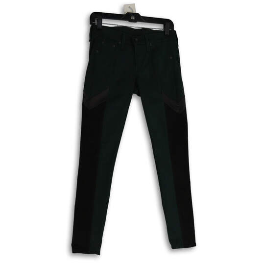 Womens Green Denim Halifax Motocross Leather Skinny Leg Jeans Size 26 image number 3