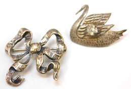 VNTG 925 Bow & Clear Rhinestone Swan Pins
