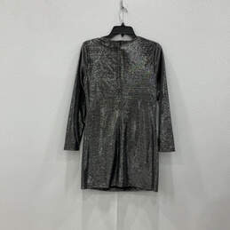 NWT Womens Silver Black Round Neck Long Sleeve Back Zip Mini Dress Size S alternative image