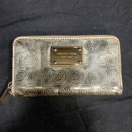 Michael Kors Metallic Gold-Tone Monogram Patent Zipper Wallet
