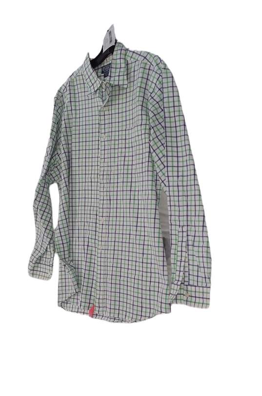 Mens Green Plaid Long Sleeve Collared Button Up Shirt Size L image number 2