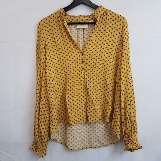 Anthropologie Maeve mustard burgundy dot print blouse small image number 1