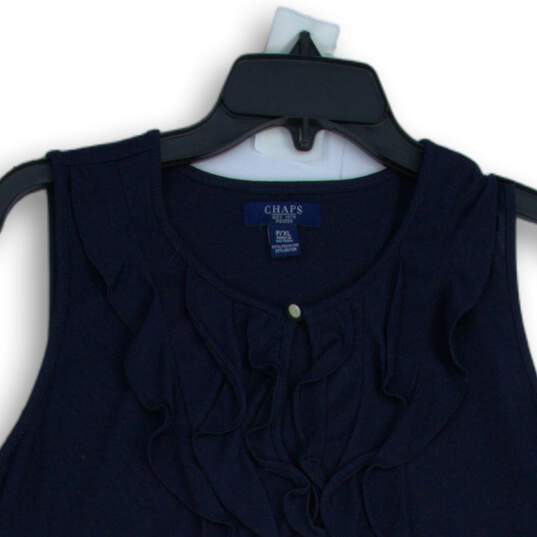 Chaps Womens Navy Blue Ruffle Keyhole Neck Sleeveless Pullover Blouse Top Sz XL image number 3