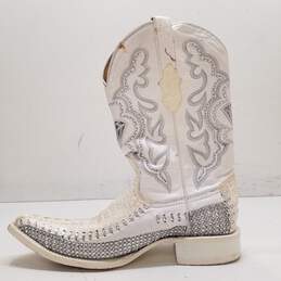 White Diamonds Boots White Rhinestone Leather Croc Embossed Western Boots Men's Size 7.5 M alternative image