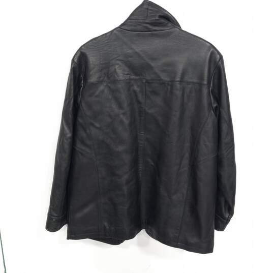 Knightsbridge Men's Black Long Genuine Leather Button Up Jacket Size M image number 2