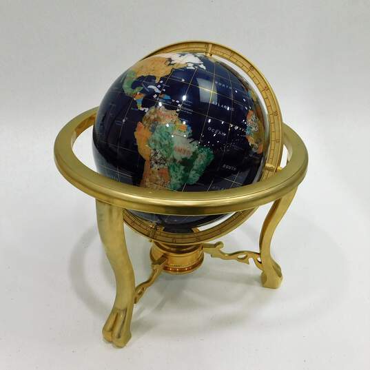 Semi-Precious Gemstone World Globe w/ Compass Stand image number 1