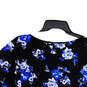 Womens Black Blue Floral Pleated V-Neck Pullover Blouse Top Size 3 image number 4