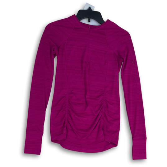 Athleta Womens Purple Striped Long Sleeve Round Neck Pullover T-Shirt Size XXS image number 1