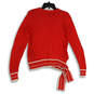 Womens Red Knitted Crew Neck Side Tie Long Sleeve Pullover Sweater Size M image number 2