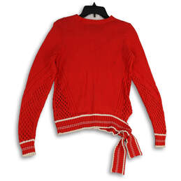 Womens Red Knitted Crew Neck Side Tie Long Sleeve Pullover Sweater Size M alternative image