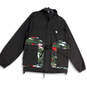 Mens Black Camouflage Hooded Pockets Full-Zip Windbreaker Jacket Size Large image number 1