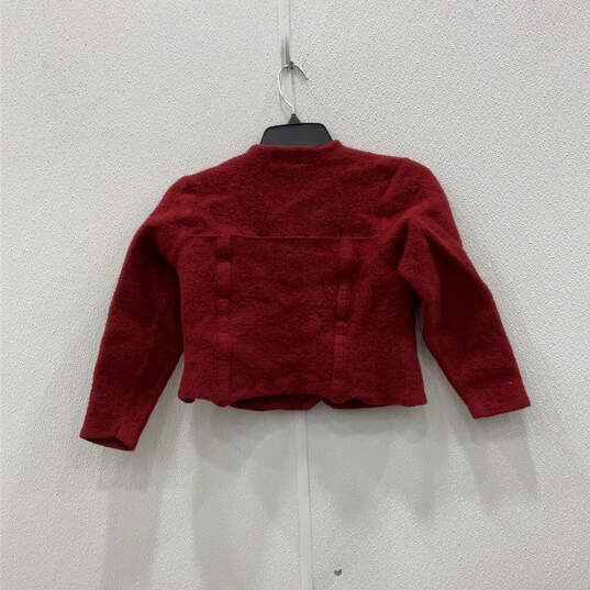 Womens Red Long Sleeve Wool Button Cropped Cardigan Sweater Size XL image number 2