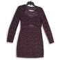 Express Womens Maroon Floral Round Neck Long Sleeve Cutout Back Sheath Dress M image number 1