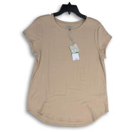 NWT Cupio Womens Beige Round Neck Short Sleeve Pullover T-Shirt Size L
