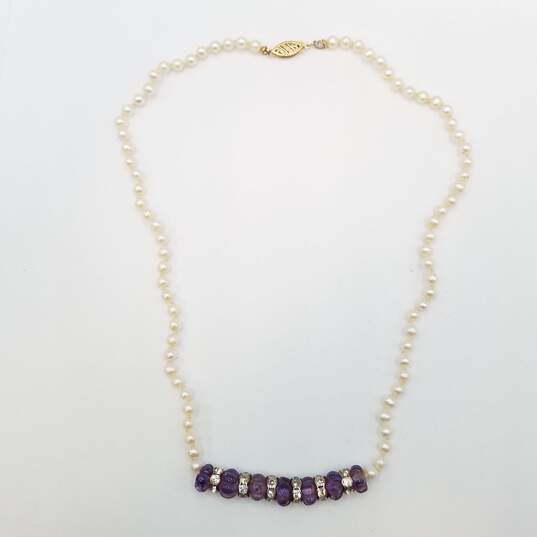 14K Gold Amethyst FW Pearl Crystal 17in Necklace 13.7g image number 6