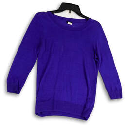 Womens Purple Long Sleeve Crew Neck Tight Knit Pullover Sweater Size XS