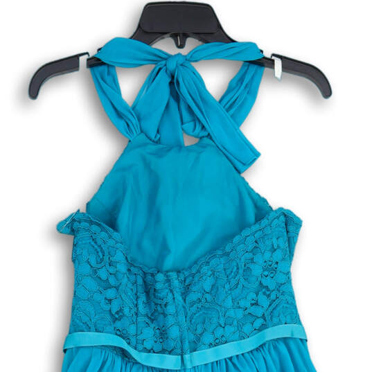 NWT Womens Teal Blue Lace Halter Neck Sleeveless Fit & Flare Dress Size 8 image number 4