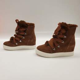 Steve Madden Wharton Wedge Sneaker Bootie Brown Faux Fur And Suede Women's Size 8.5M alternative image