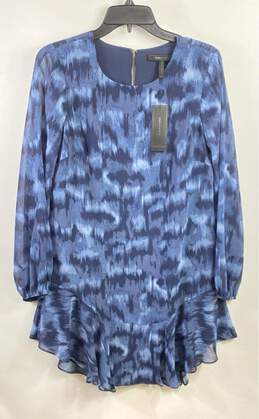 BCBGMAXAZRIA Women Blue Jacquard Print Midi Dress S