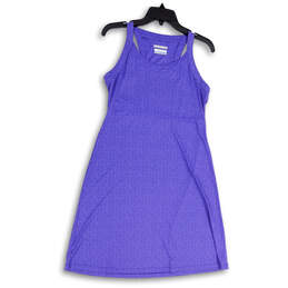 Womens Purple White Sleeveless Round Neck Knee Length A-Line Dress Size S