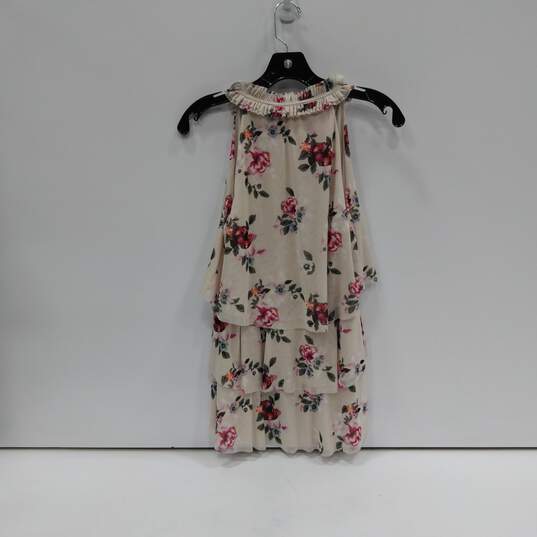 Womens Ivory Floral Ruffled Split Neck Sleeveless Pullover Midi Dress Size XS image number 2