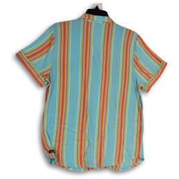 Womens Multicolor Striped Spread Collar Short Sleeve Button-Up Shirt Size M alternative image